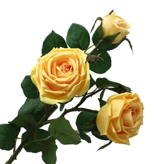 Букет из 3 веток искусственных цветов с 2 цветущими головками и 1 бутоном, роза с эффектом настоящего прикосновения, ветка для свадебного декора, домашнего офиса, стола