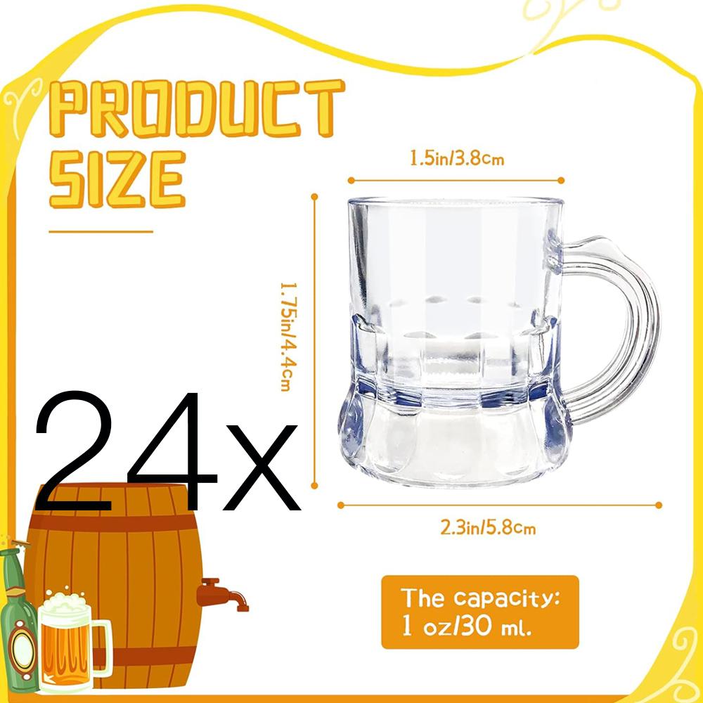 Mini Plastic Beer Mugs, 1 oz Clear Plastic Shot Glasses with Handles, Reusable Beer Stein Tasting Glasses for Drinking