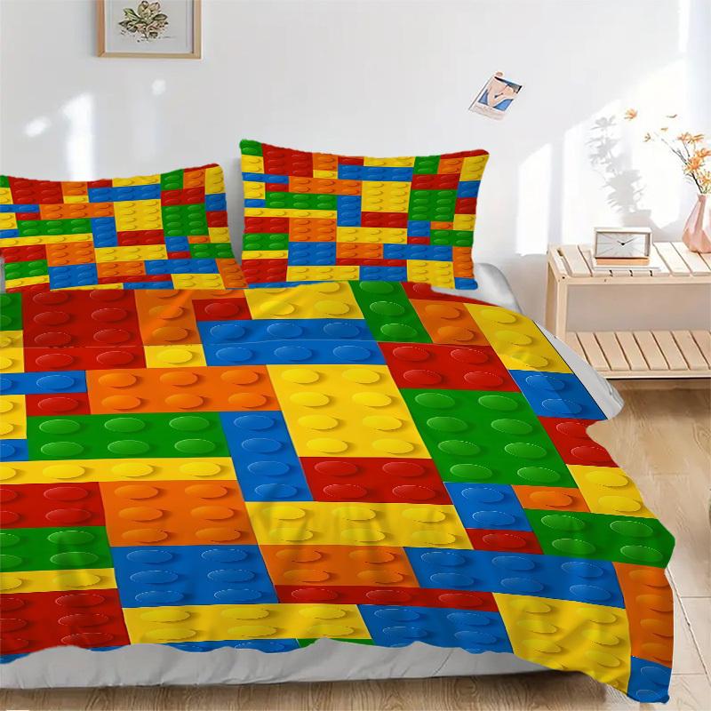 3pcs bedding set Building block jigsaw puzzle Includes 1 Comforter + 2 Pillowcases, Without Pillow Inserts, Soft Comfortable, Lightweight Br