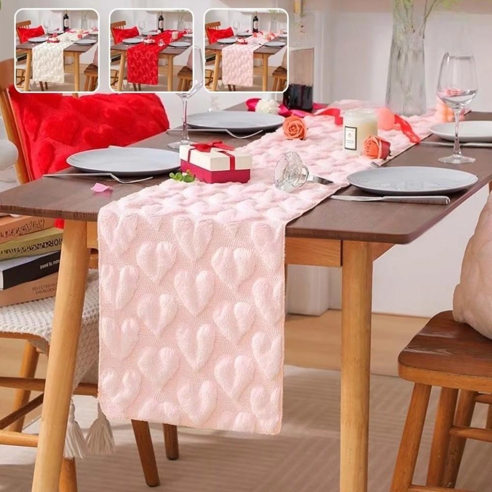 Thickened Plush Love Tablecloth Fuzzy Dining Table Runner Valentine's Table Flag  Home Decor