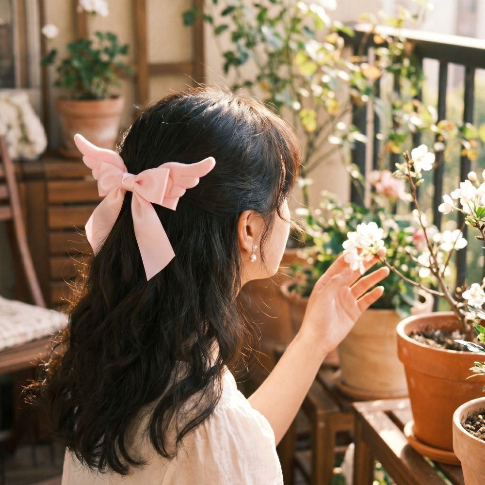 Creative Angel Wing Hair Clip Y2K Hair Barrettes Sweet Cool Satin Bow Hairpin Girls