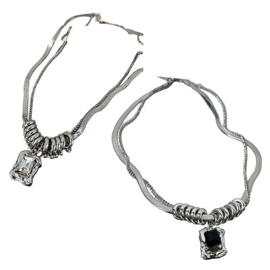 Женское ожерелье, двухслойное индивидуальное круглое кольцо, змеиная кость, крутой черный искусственный кристалл, квадратная ключица