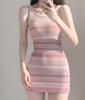 Women's Slim Fit Short Wrapped Hip Dress Summer Stripe Knitted Strap Dress