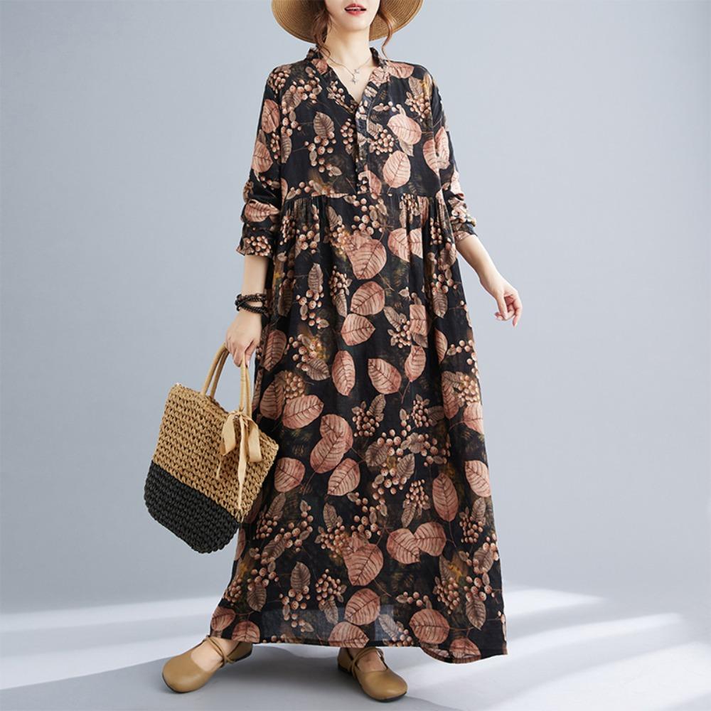 Хлопковые винтажные платья с принтом для женщин весна-осень повседневные свободные платья с длинным рукавом Femme Robe Vestido элегантная модная одежда
