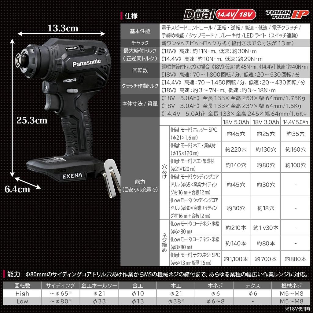 Набор дрели-шуруповерта Panasonic EXENA Pack x Rapid Plastic Совместимый с Совместимый с ATTACH8 Автоматическая электрическая дрель Черный (Батарея 2,