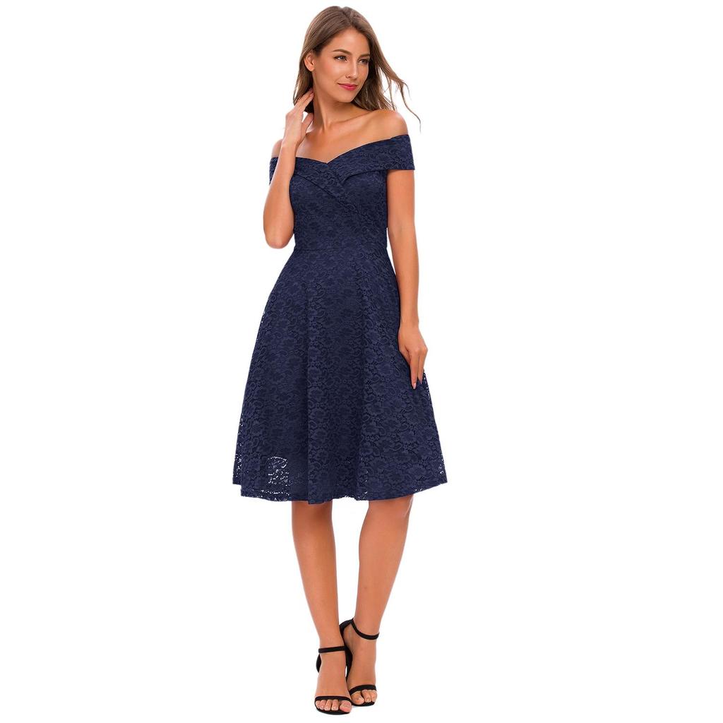 Платье женское Deer с запахом спереди, с открытыми плечами, в стиле бардо, с цветочным кружевом, миди-юбка-клеш, для выпускного вечера, коктейля, формальной вечеринки, наряда для подружки невесты, свадебного гостя, для особого случая