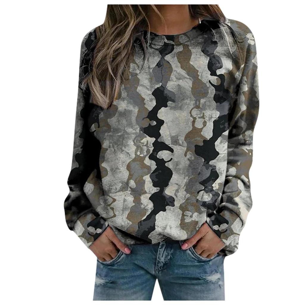 2020 Осень Женская Свободная Толстовка С Длинными Рукавами Круглый Вырез Принт