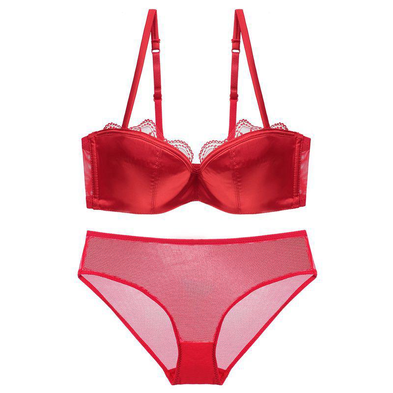 Европейский женский бесшовный комплект нижнего белья, сексуальный бюстгальтер с чашкой 1/2 и сетчатые трусики, французский тонкий бюстгальтер с тонкой чашкой, удобный бюстгальтер пуш-ап, нижнее белье