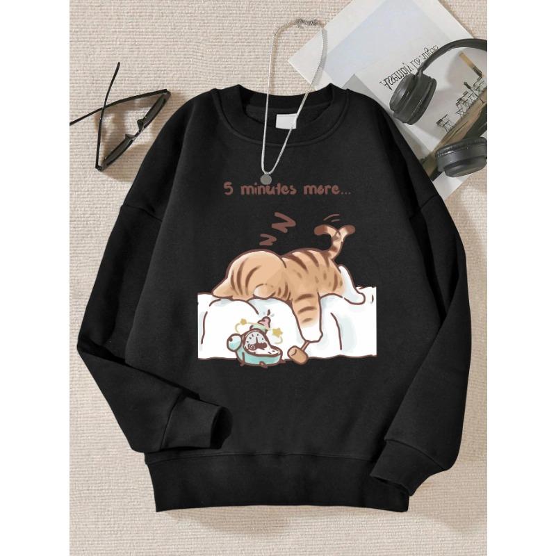 Кот, который всегда хочет спать Узор Печатный с капюшоном Простая теплая осенняя толстовка Уличные повседневные пуловеры и длинные рукава для мужчин