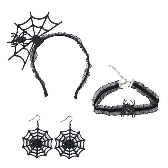 Костюм Паутины для Женщин Черное Кружевное Оголовье Чокер Перчатки