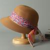 Summer new hat women's floral streamer Lafite straw hat seaside beach hat sun protection visor sun hat