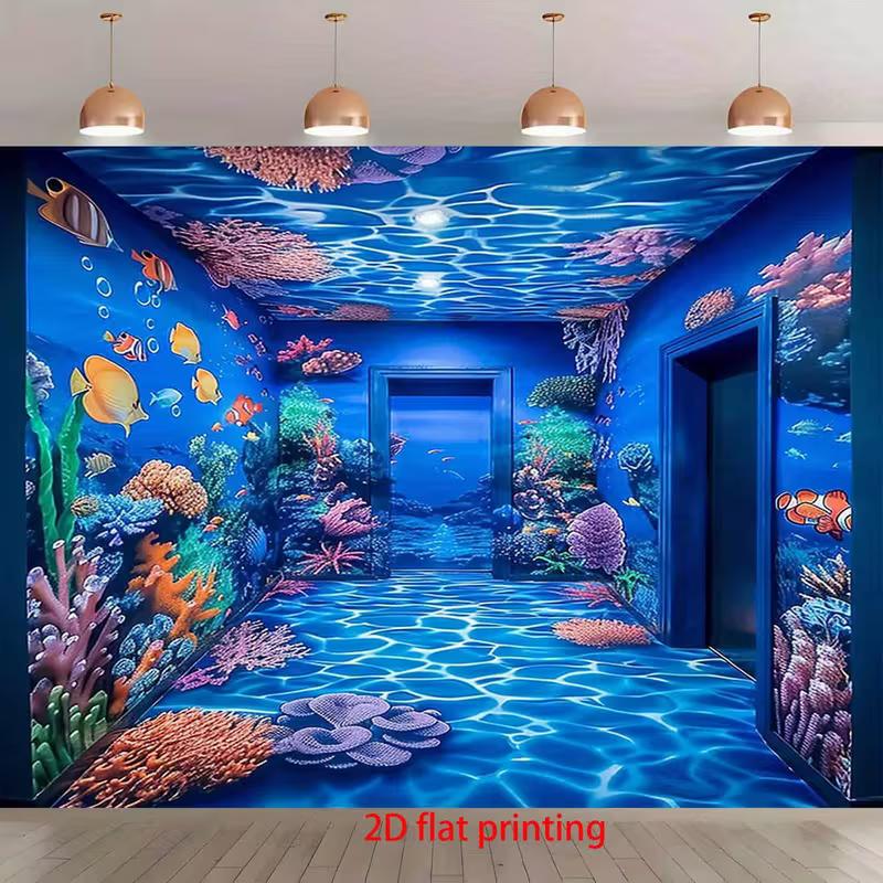 2D Underwater World Backdrop Marine Life Theme Party Background Cloth