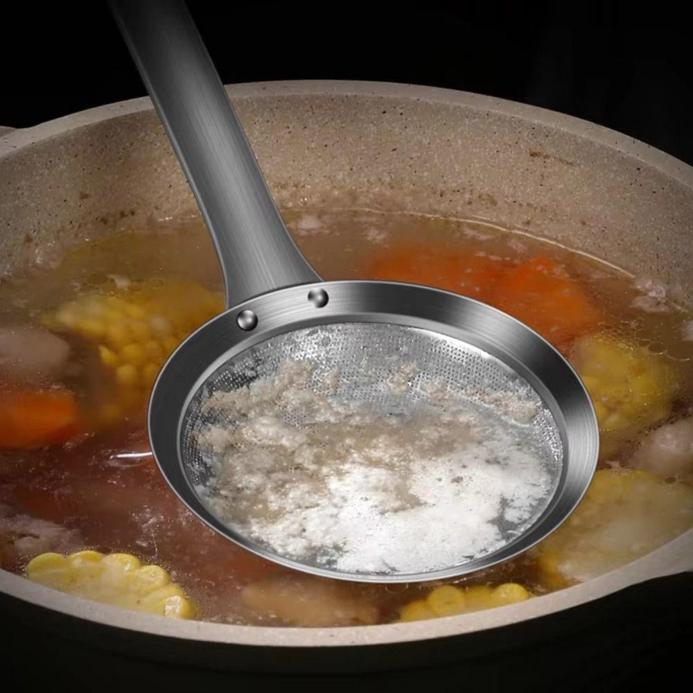 Long Handle Stainless Steel Oil Skimmer Reusable Comfortable Handle Oil Filtering Spoon Durable Household Kitchen Strainer
