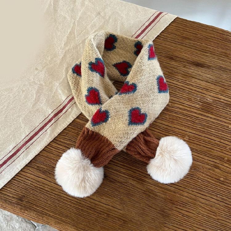 Warm Knitted Neck Scarf for Kids Heart Pattern Crossed Scarf for Boy and Girl Winter Warmth Neck Gaiter for Daily Use