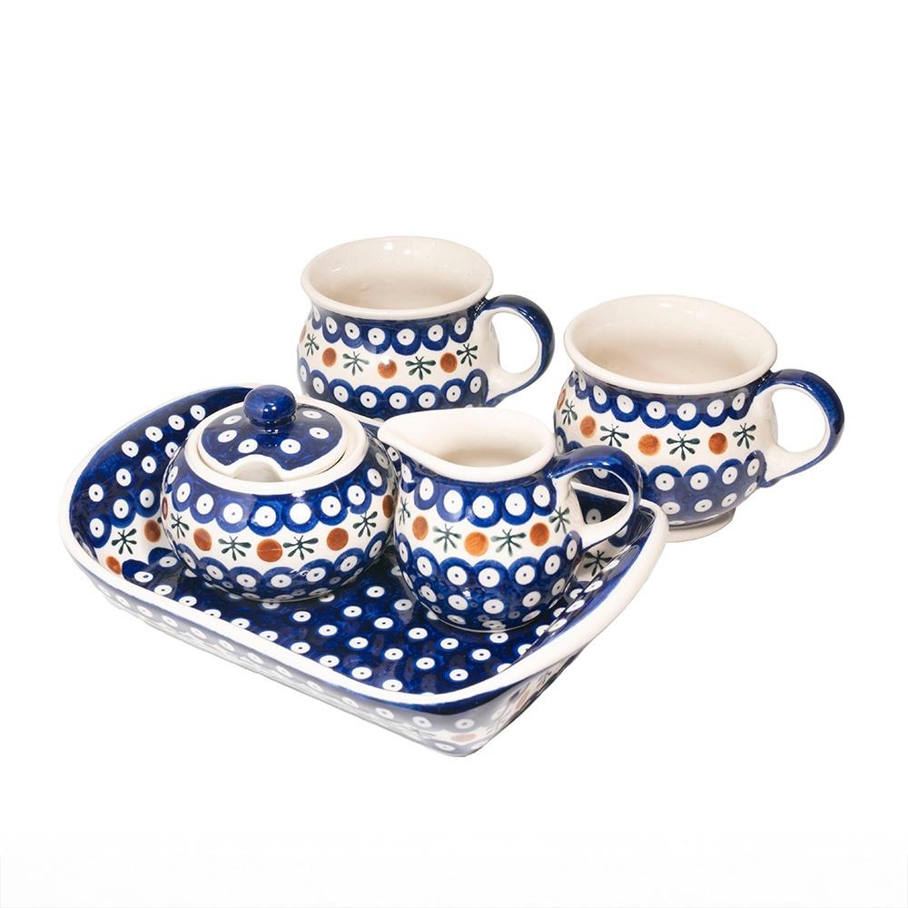 Ceramics Bolesławiec (AC) coffee and tea set, k2 pattern, with barrels