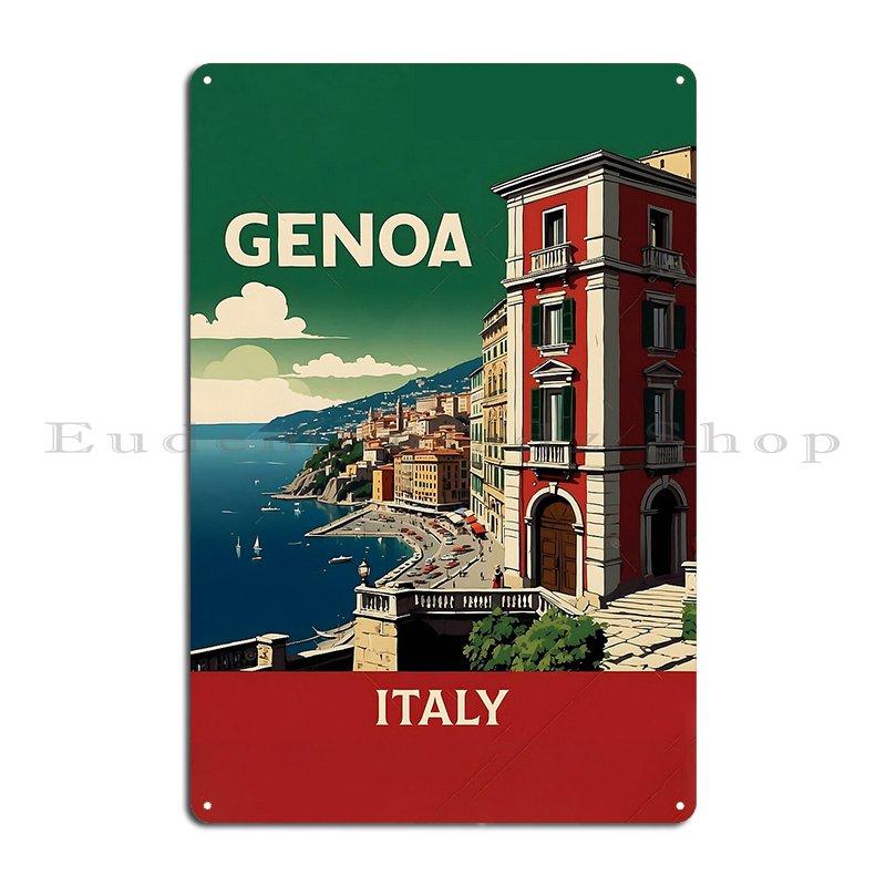 A Vintage Travel Art of Genoa Italy Vintage Travel Tourism Metal Plaque Cinema Classic Printed Bar Decoration Tin Sign Poster