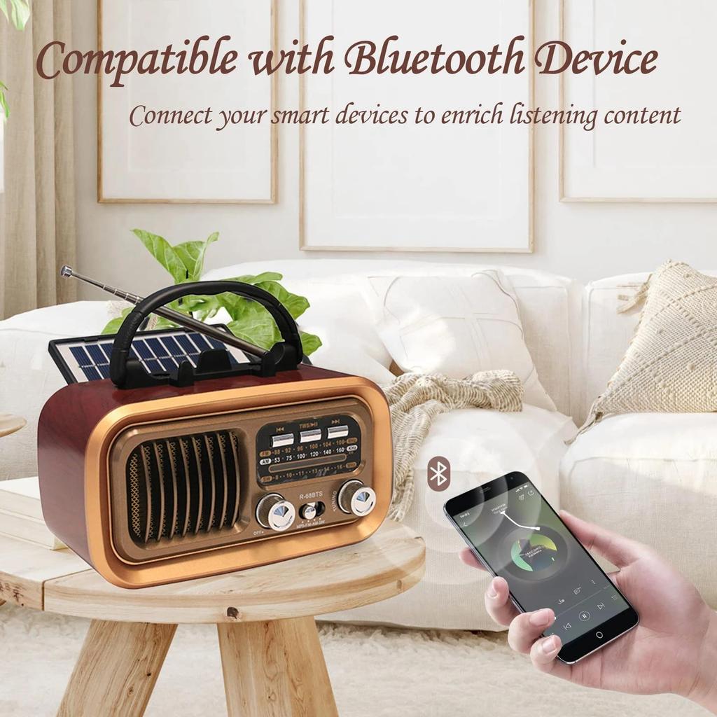 Портативный Bluetooth-радиодинамик, винтажный радиодинамик, 3 диапазона, многофункциональное Bluetooth-радио AM/FM для помещений и улицы
