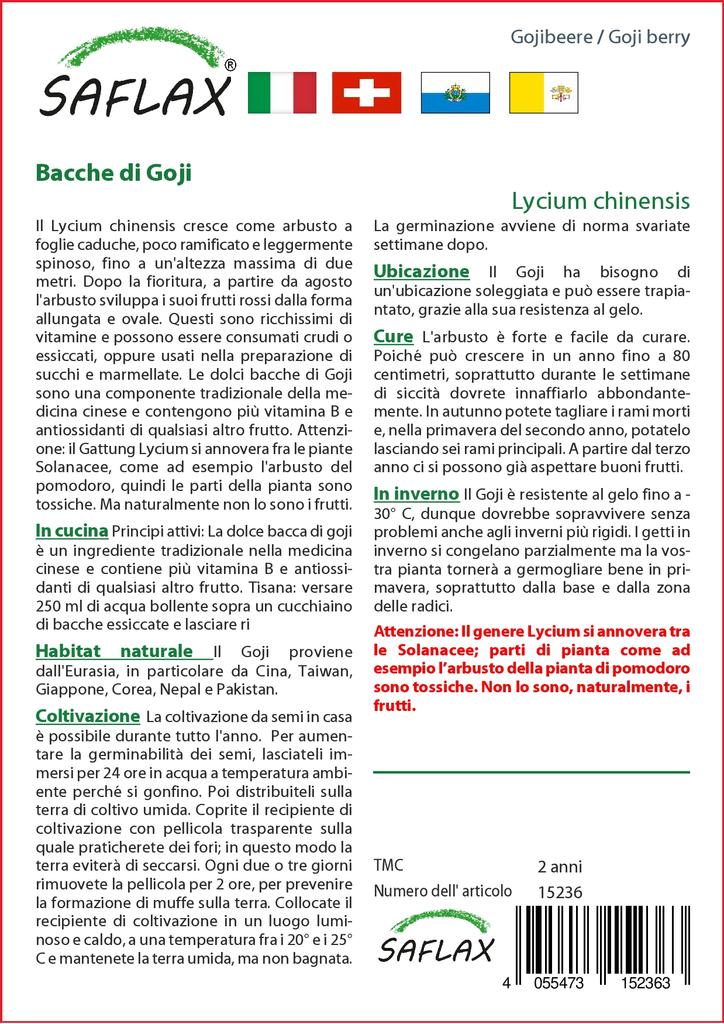 SAFLAX Garden in the Bag - Ягоды Годжи - 200 семян - С субстратом в подходящем стоячем пакете - Lycium chinensis