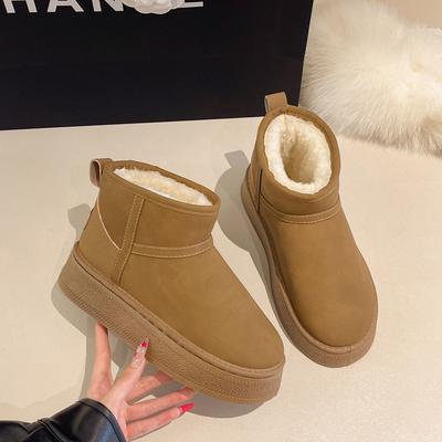 Зимние новые маффиновые бархатные теплые хлопковые туфли ретро универсальная платформа короткая голенище нескользящие сноубутсы женские