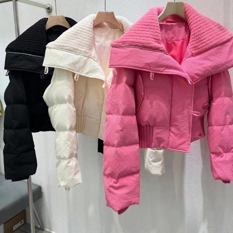 Womens Short Puffer Jacket Winter Warm Thick Loose Cotton-Padded Coat With Stand Collar Zipper