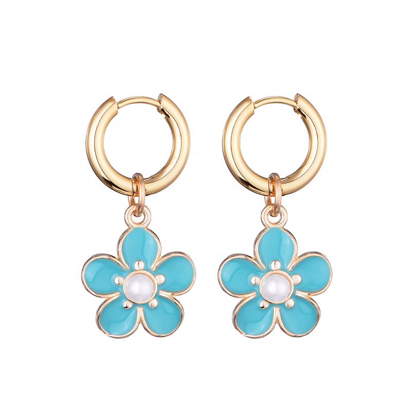 Fashion Cute Pearl Flower Pendant Hoop Earrings For Women Girls Stainless Steel Gold Color Ear Buckle Enamel Charm Drop Jewelry