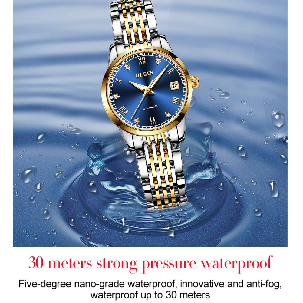 OLEVS Механические часы с браслетом из высококачественной нержавеющей стали, водонепроницаемые до 3 часов, женские часы, легко читаемые часы, в комплекте, - - Календарь, ATM,