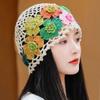 Woolen Flower Hollow Knitted Hat Crochet Ethnic Style Pullover Hat Fashion Beanie Cap  Ladies