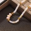 Baroque Natural Freshwater Pearl Shell Beaded Necklace Retro Sweet Design Titanium Steel Plated With 18K Gold