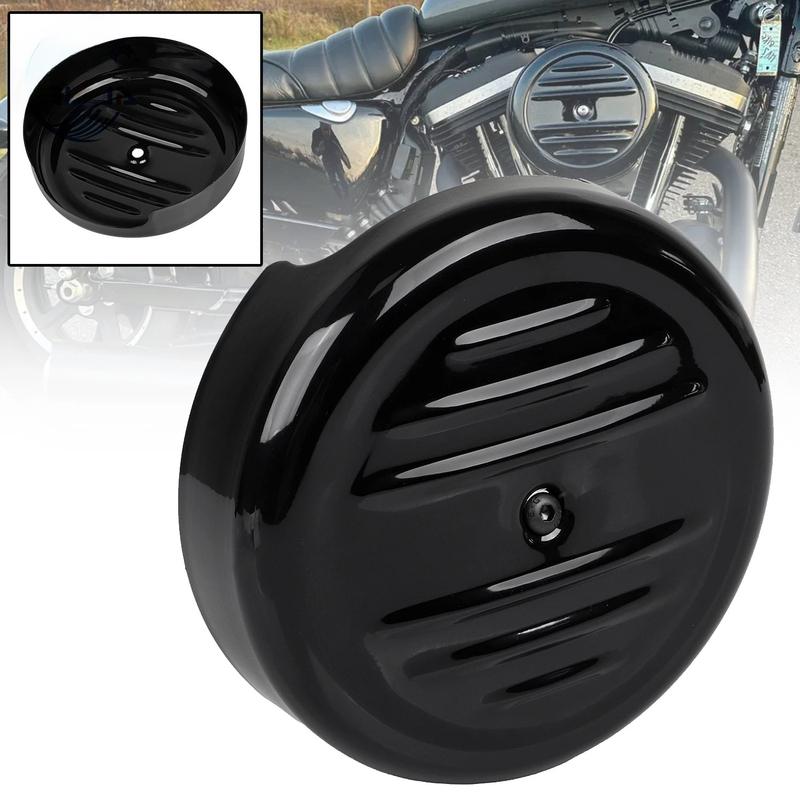 8" For Harley Sportster XL 2012-UP Softail FLST FXST 2011-2017 Motorcycle Air Cleaner Cover Plain Black Round Stripe Style