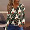 Women's T Shirt Tee Christmas Print Button Long Sleeve Daily Weekend Fashion Basic V- Neck Regular Top