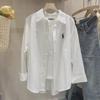 Women's Casual Loose Long Sleeve Shirt - 2024 Spring New Style with Pony Embroidery, Washed Cotton, Versatile Inner Layer