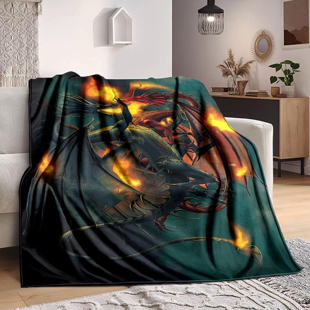 1Pc Dragon Flames Blanket Soft And Comfortable Casual Warm Camping Travel Christmas Halloween Xmas Gift M92846