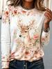 Women's T Shirt Print Floral Graphic Animal Fashion Classic Casual Long Sleeve Crew Neck Regular Tops Casual Daily Weekend