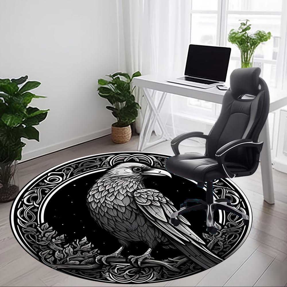 1pc Raven Design Chair Carpet for Office, Round Non Slip Durable Large Size Office Carpet, Suitable for Office