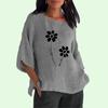 Women Fashion 3/4 Sleeve Cotton LinenTop Ladies Casual Round Collar Spring&summer Thin Print Plus Size Long Shirt