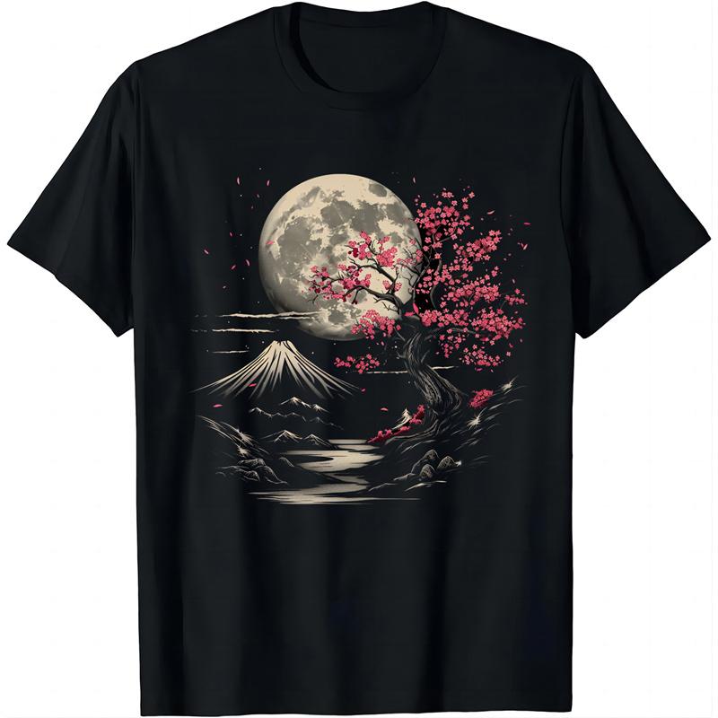 Peach Blossom Pattern TShirt For Unisex Mountain Moon 3D Printed Tees Summer Casual Loose Short Sleeve ONeck Tops Unisex T Shirts