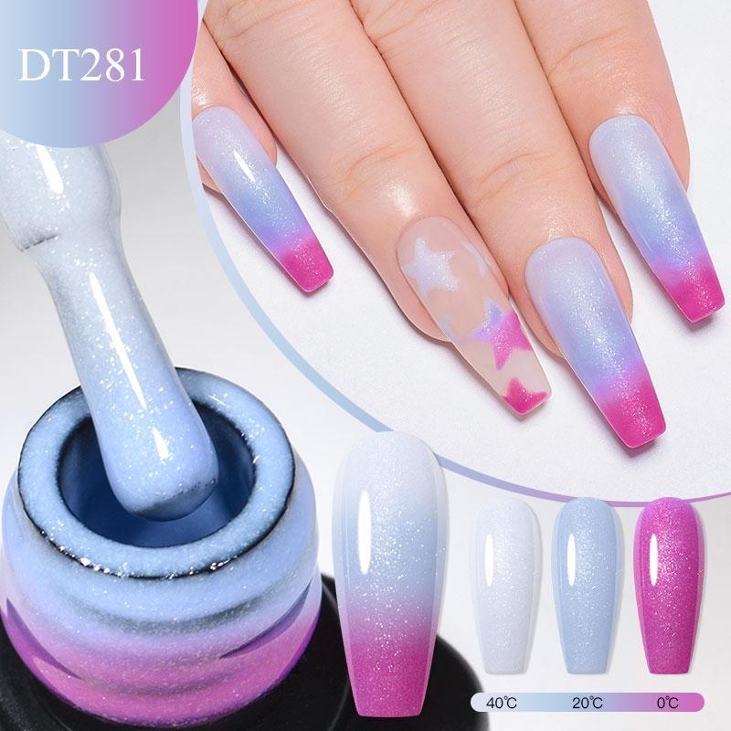 7ml Purple Glitter Auroras Thermal Gel Nail Polish Winter 3 Layers Temperature Color Changing Semi Permanent Manicure Nail Art Gel Varnish