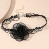 Fairy Style Temperament Black Camellia Choker Long Ribbon Vintage Hollow Lace