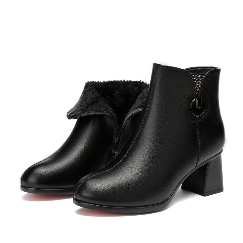 Мода Мода Осень Зима Новые толстые каблуки бархатные женские мягкие кожаные ботильоны удобные нескользящие челси современные короткие ботинки
