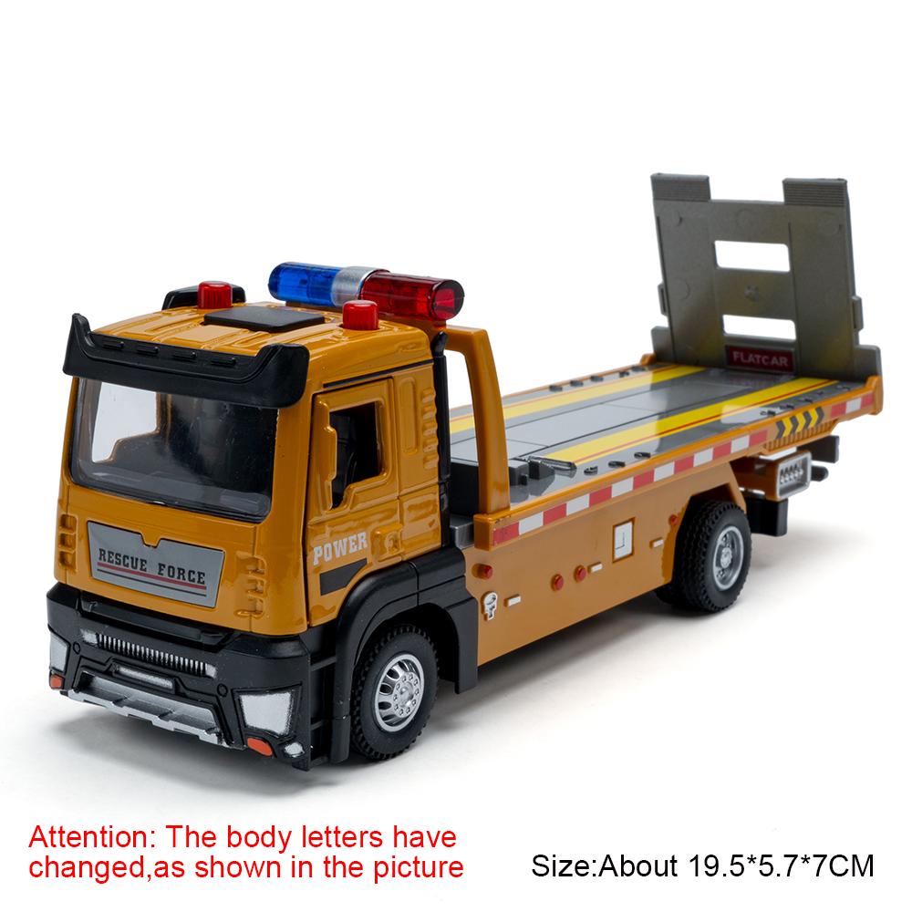 1:32 Road Rescue Engineering Vehicle Model Toy Metal Diecast Platform Trailers Sound Light Doors Opened Pull Back for Boys Gifts