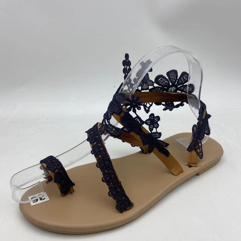 Сандалии 2026 Новые Летние Большой Бохо Цветок На Плоской Подошве Римские Сандалии Европейская и Американская Мода Легкие Женские Туфли
