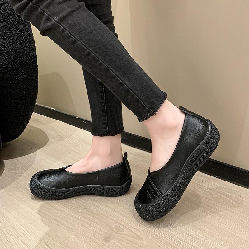 Модная плоская обувь слипоны, осенняя новинка, с круглым носком и мелким вырезом, на мягкой подошве, нескользящая, износостойкая, на низком каблуке