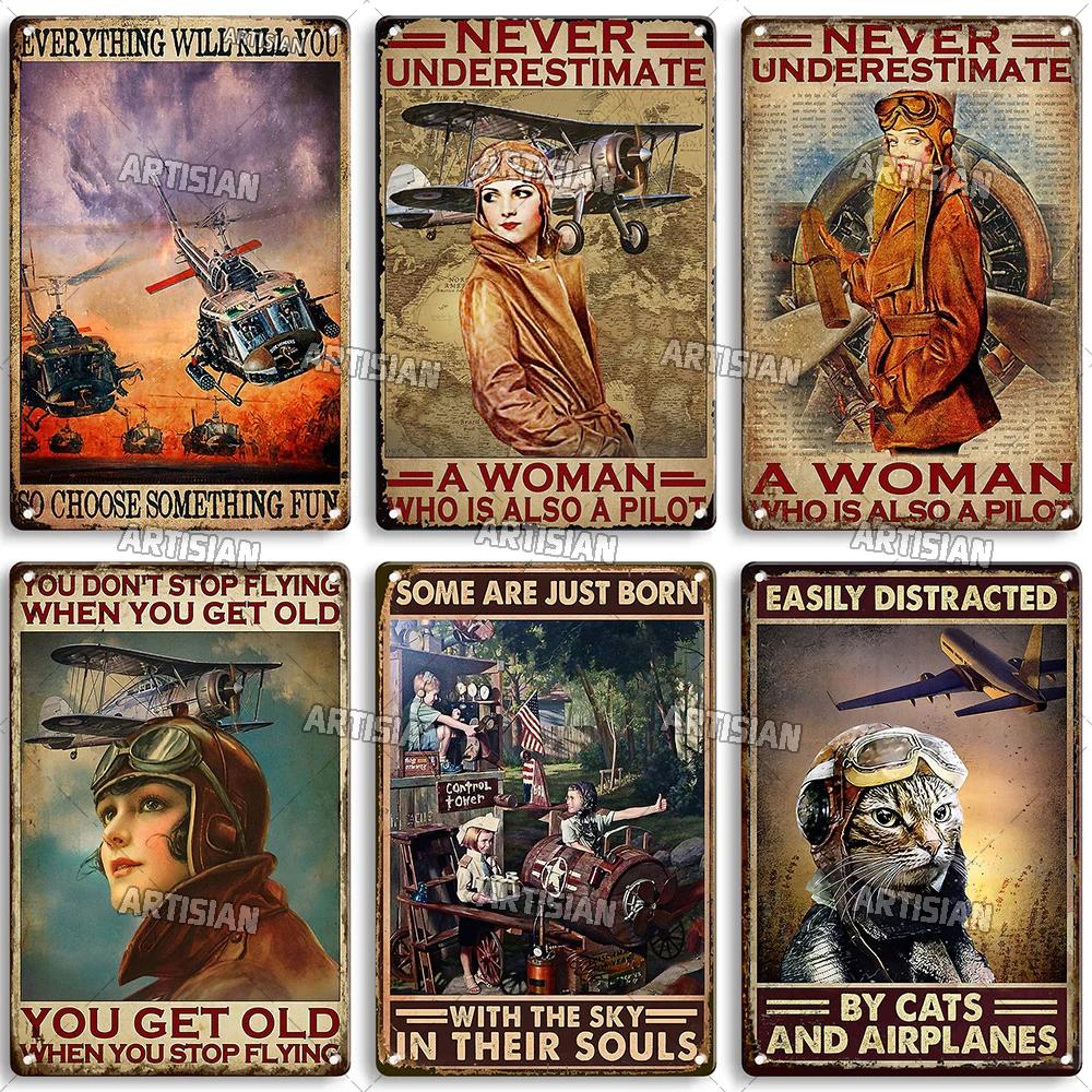 Artisian Pilot Metal Sign Flight Attendant Tin Plate Airplane Aviation Decorative Plaque Wall Decor Garage Bar Pub Club Hotel