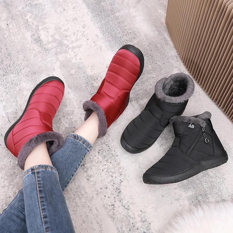 Новые зимние повседневные хлопковые туфли с толстой подошвой, женские ботильоны, водонепроницаемые, модные высокие туфли на молнии, женские бархатные зимние сапоги