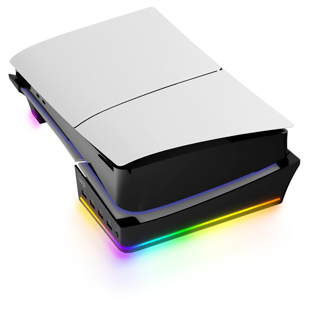 Горизонтальная консоль-стойка RGB с 14 режимами освещения и 4 USB-концентраторами, боковая подставка для PS5 Slim Disc и Digital, базовый держатель с функцией быстрой зарядки контроллера