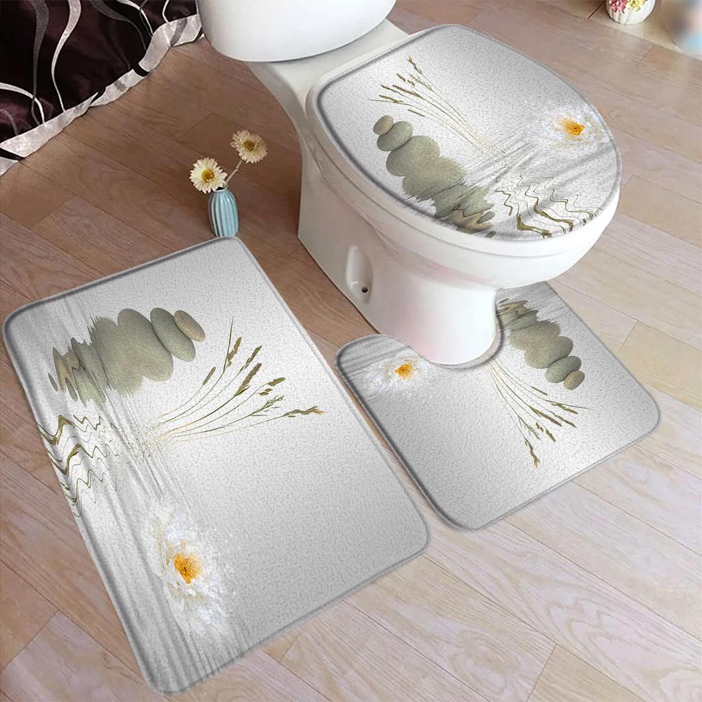 France Oil Painting Landscape Bath Mat Set Modern Art Home Bathroom Decor Soft Non Slip Floor Rug Shower Carpet Toilet Lid Cover