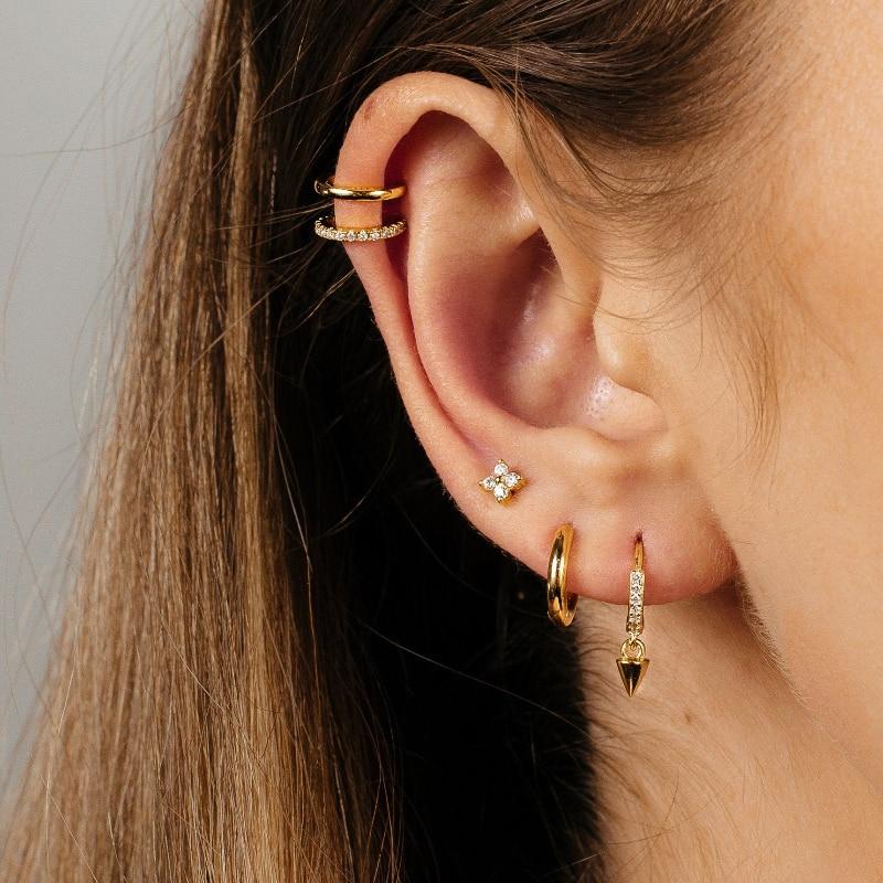 Изысканные серьги-клипсы без пирсинга с двойной петлей CZ для женщин, серьги-поддельные серьги для пирсинга хряща, 1 шт.