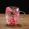 Кружка из двухслойного стекла с сухоцветами 250/350 мл, термостойкая, с ручкой, кофейная чашка для горячих напитков, уникальная художественная стеклянная посуда