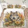 3pcs Wolf Amidst Sunflowers and Lavender Quilt Set - Soft and Comfortable Bedroom, Guest Room and Dorm Decor Bedding Set 1 Quilt Cover + 2 Pillow