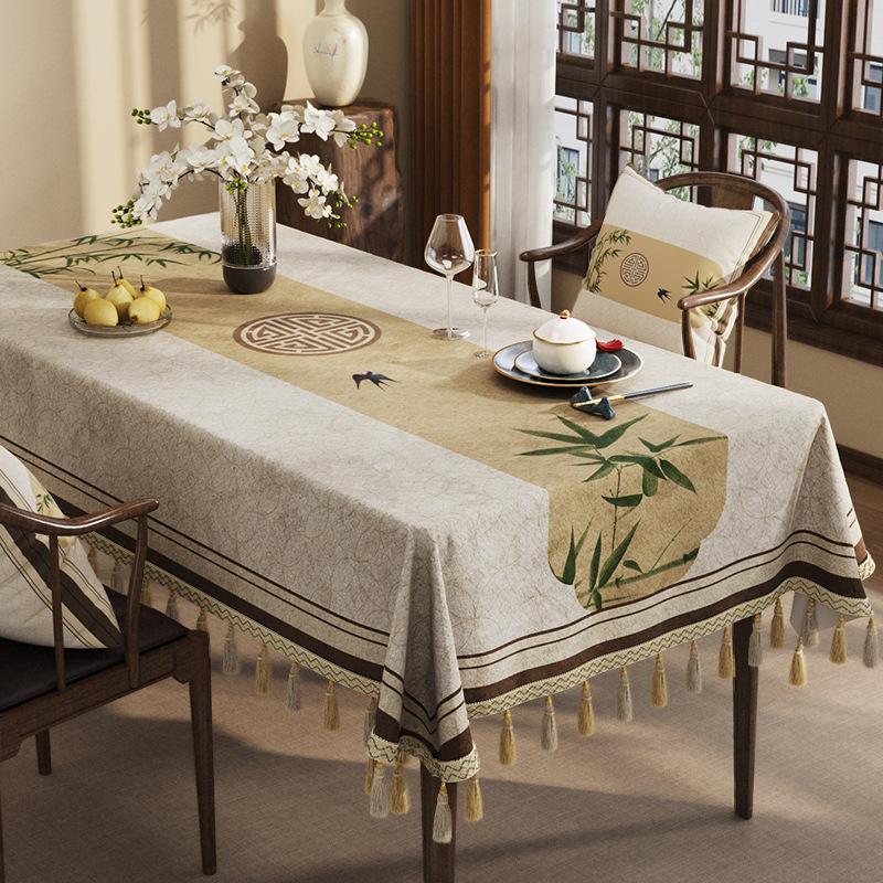 Zen Tablecloth Light Luxury High-End Dining Table Tablecloth Classical Chinese Style Rectangular Dust-Proof Cover Coffee Table Cloth